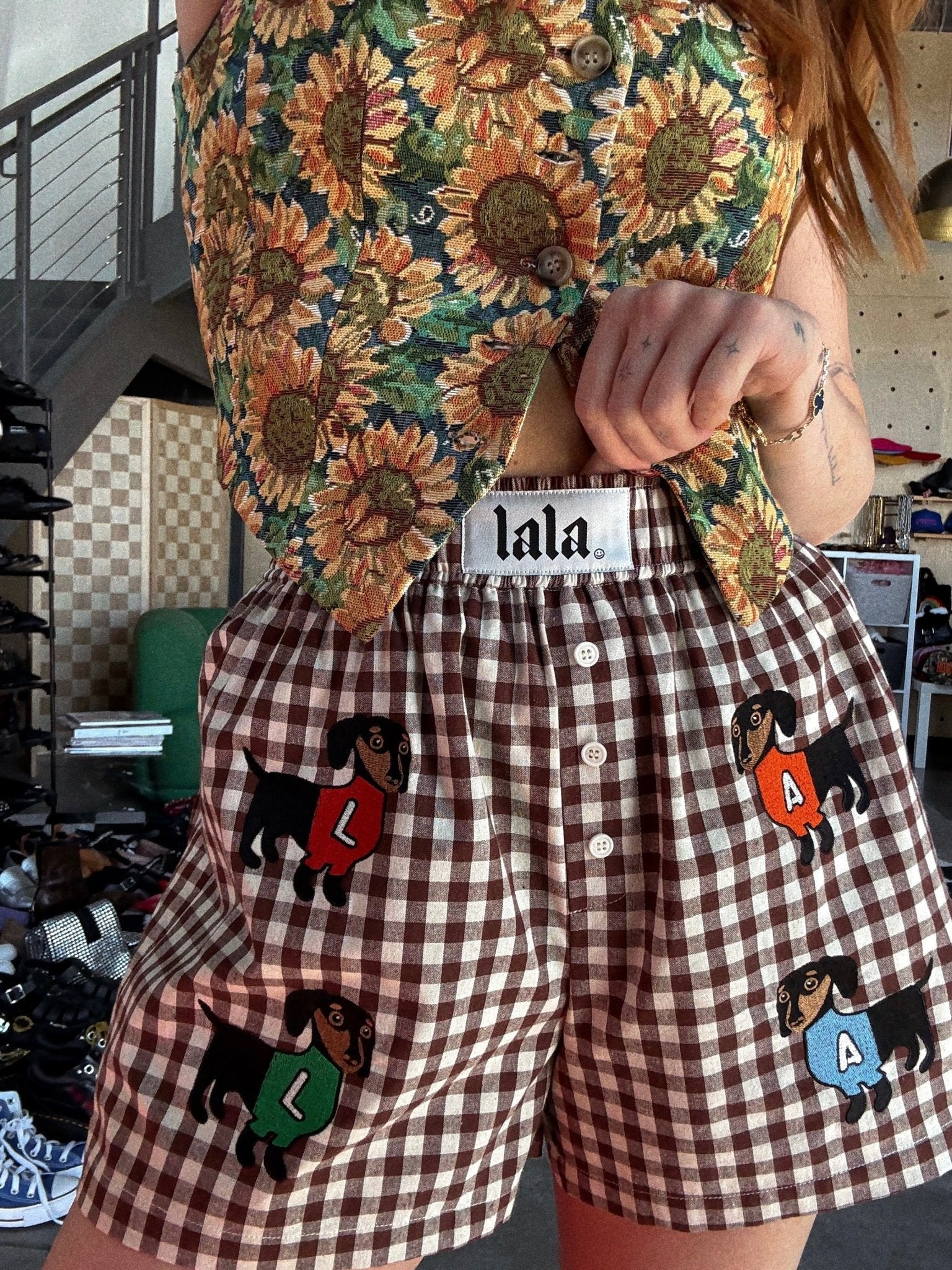 Sassy Little Sausage Gingham Boxer Shorts - Dressed in Lala