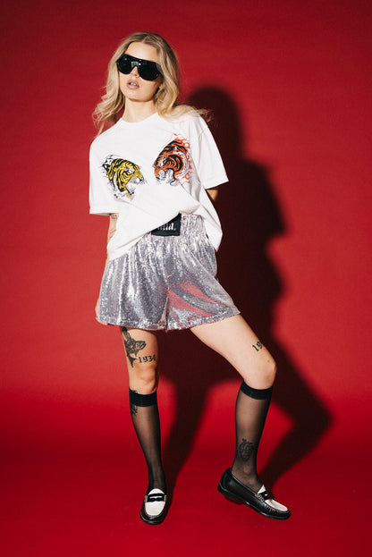 See You in Space Sequin Boxer Shorts in Silver - Dressed in Lala