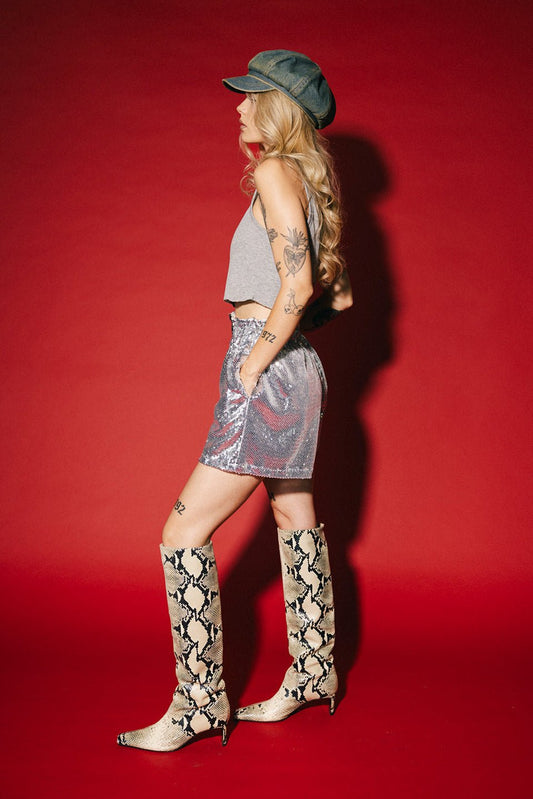 See You in Space Sequin Boxer Shorts in Silver - Dressed in Lala