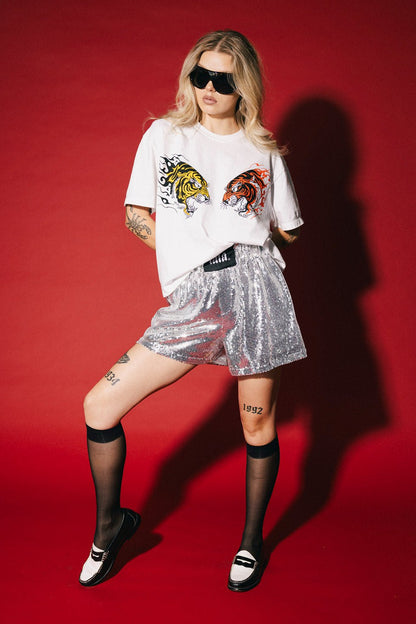 See You in Space Sequin Boxer Shorts in Silver - Dressed in Lala