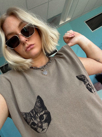 Show Me Your Kitties Muscle Tee in Chai - Dressed in Lala