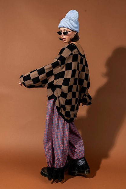 So Money Oversized Checkerboard Knit in Black + Mocha - Dressed in Lala