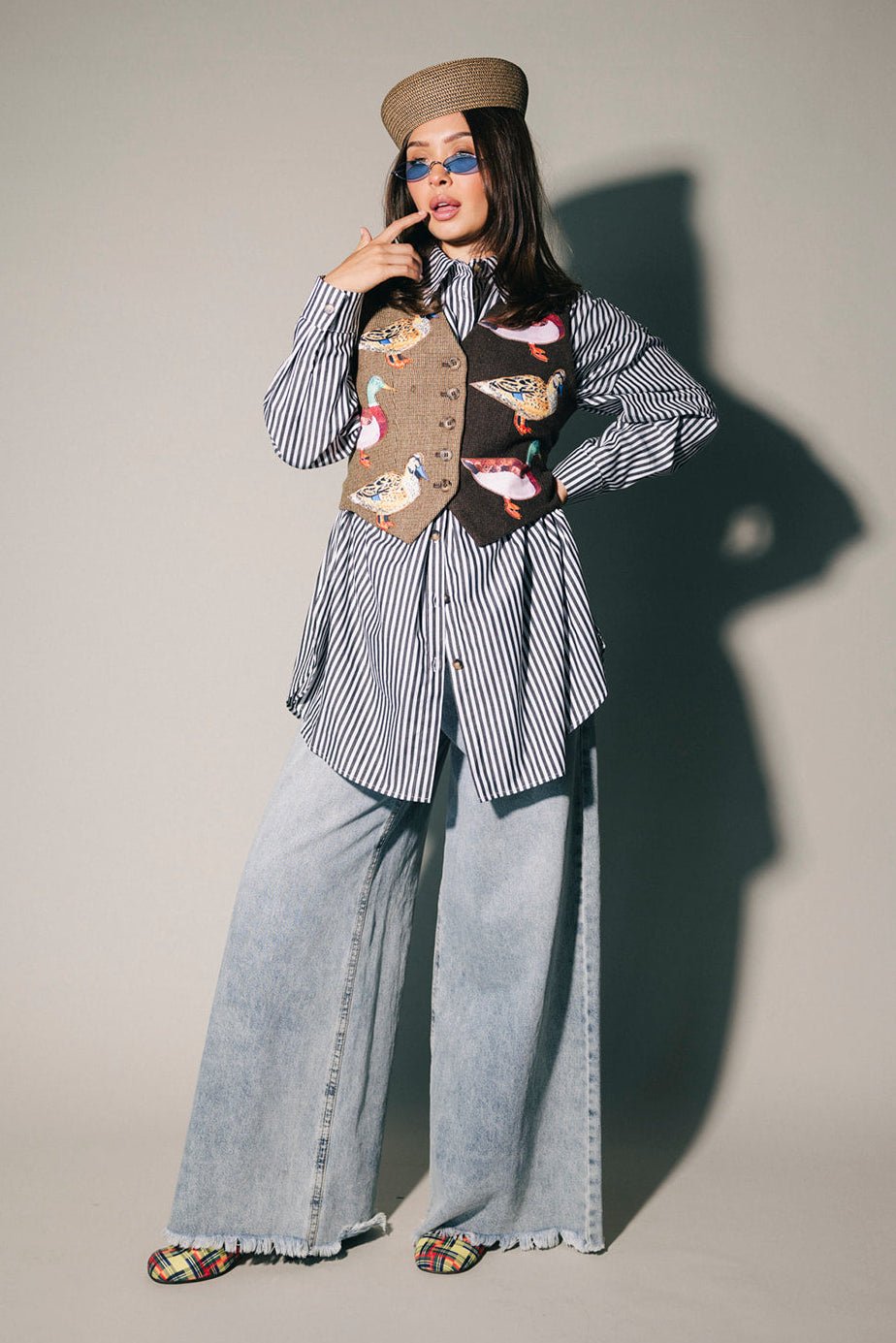 Soul Searching Ultra Oversized Button Up in Black Menswear Stripe - Dressed in Lala
