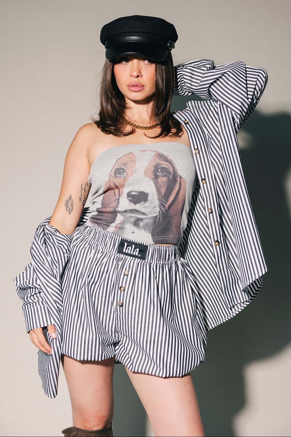 Soul Searching Ultra Oversized Button Up in Black Menswear Stripe - Dressed in Lala
