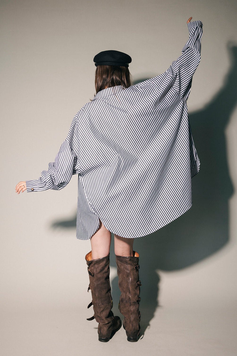 Soul Searching Ultra Oversized Button Up in Black Menswear Stripe - Dressed in Lala