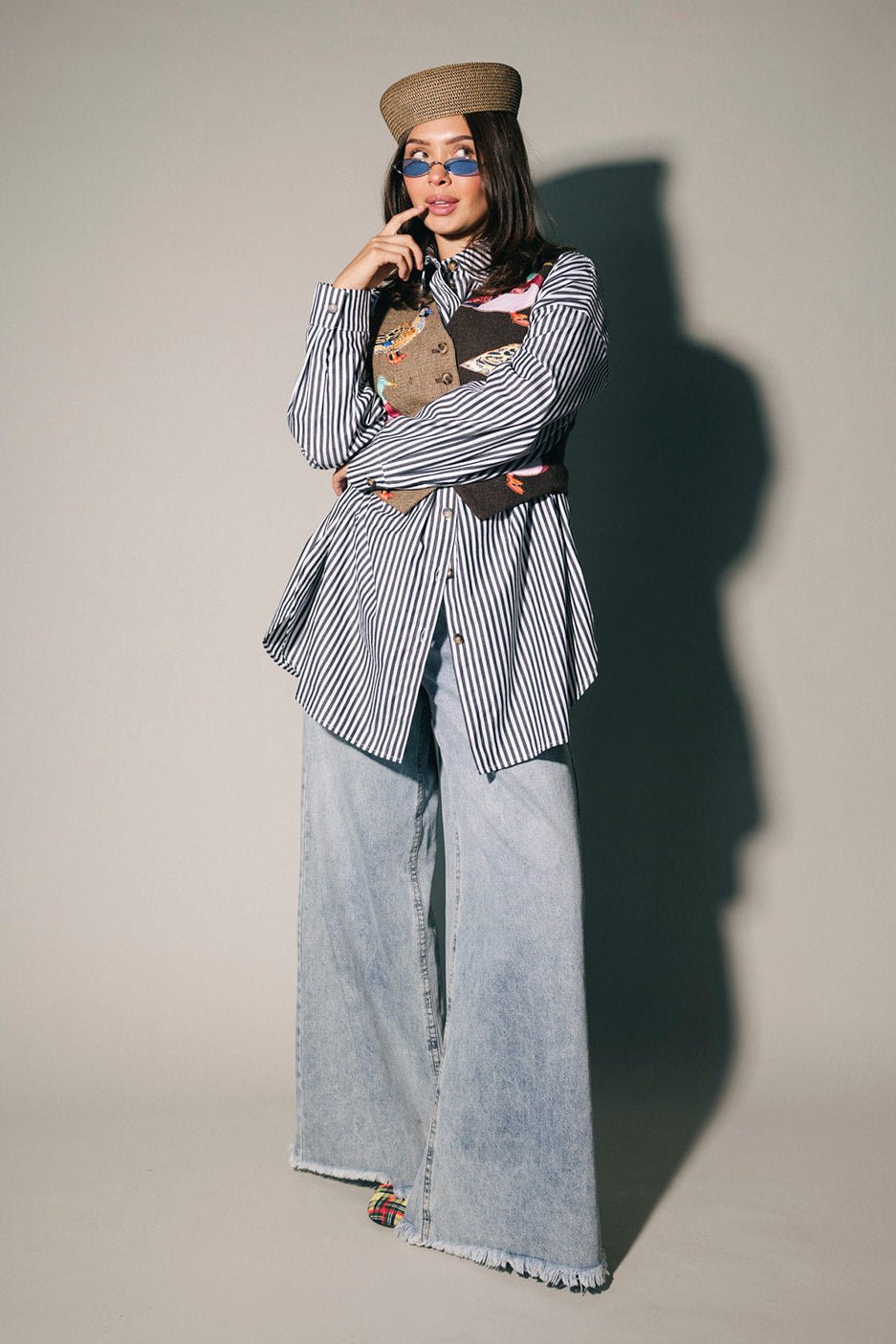 Soul Searching Ultra Oversized Button Up in Black Menswear Stripe - Dressed in Lala