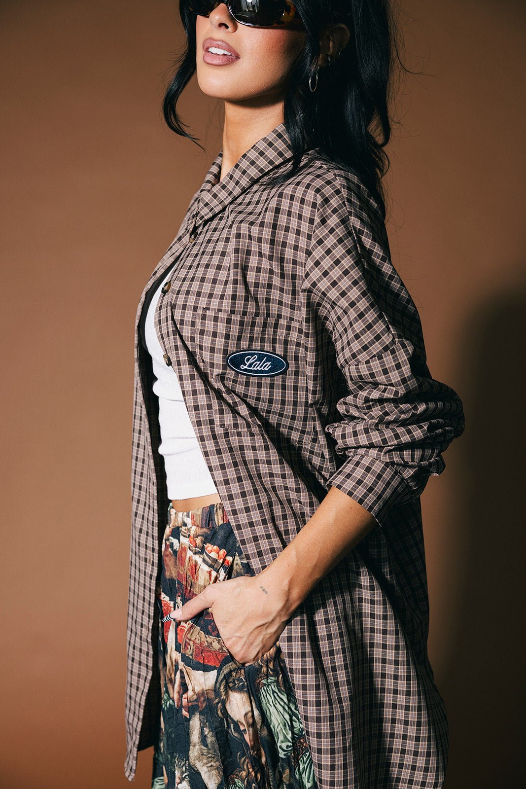 Soul Searching Ultra Oversized Button Up in Brown - Dressed in Lala