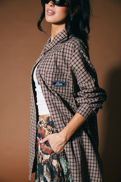 Soul Searching Ultra Oversized Button Up in Brown - Dressed in Lala