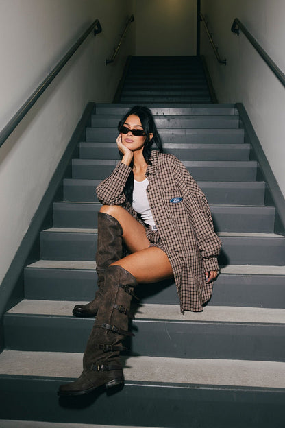 Soul Searching Ultra Oversized Button Up in Brown - Dressed in Lala
