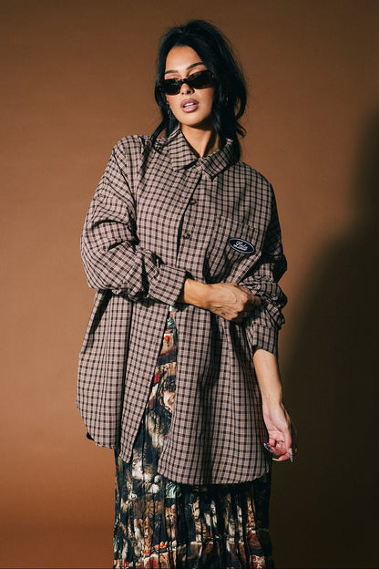 Soul Searching Ultra Oversized Button Up in Brown - Dressed in Lala