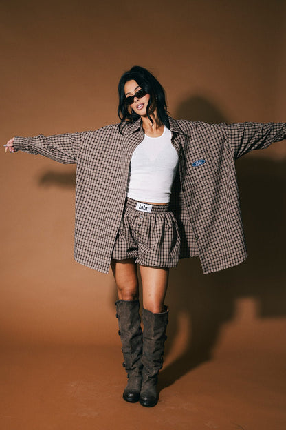 Soul Searching Ultra Oversized Button Up in Brown - Dressed in Lala