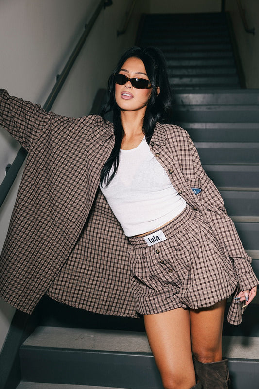 Soul Searching Ultra Oversized Button Up in Brown - Dressed in Lala