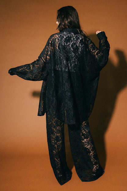 Soul Searching Ultra Oversized Button Up in Love Hangover Lace - Dressed in Lala
