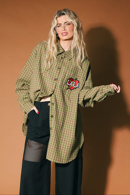 Soul Searching Ultra Oversized Button Up in Olive Green - Dressed in Lala