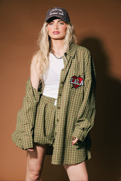 Soul Searching Ultra Oversized Button Up in Olive Green - Dressed in Lala