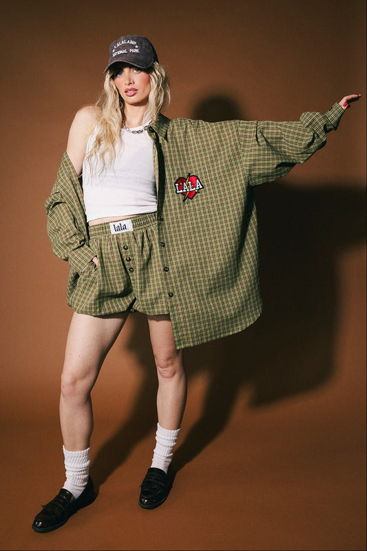 Soul Searching Ultra Oversized Button Up in Olive Green - Dressed in Lala