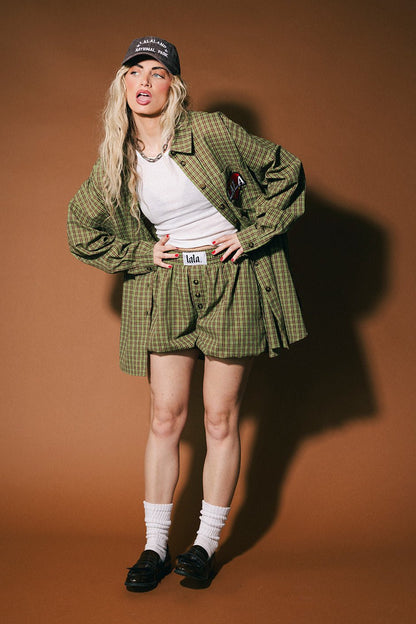 Soul Searching Ultra Oversized Button Up in Olive Green - Dressed in Lala