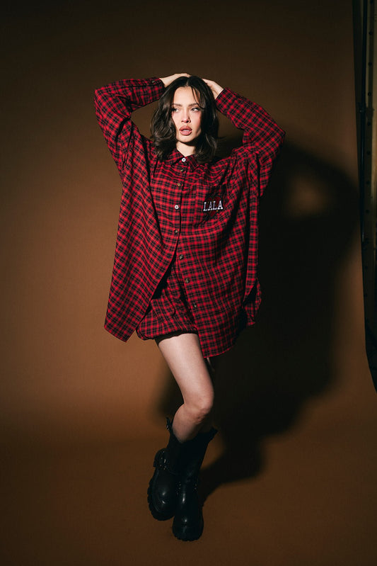 Soul Searching Ultra Oversized Button Up in Red - Dressed in Lala