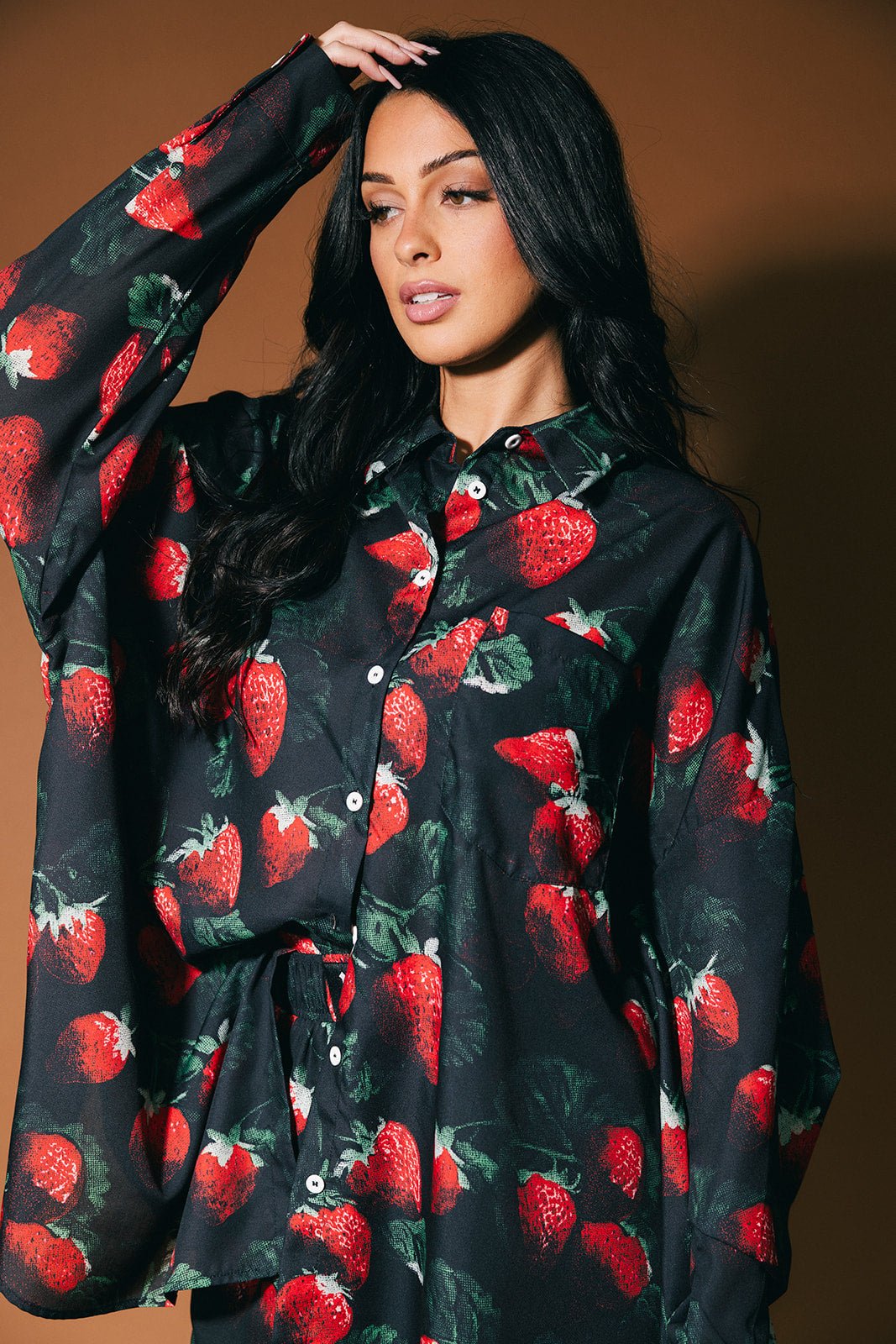 Soul Searching Ultra Oversized Button Up in Strawberries - Dressed in Lala