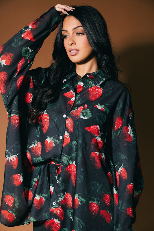 Soul Searching Ultra Oversized Button Up in Strawberries - Dressed in Lala