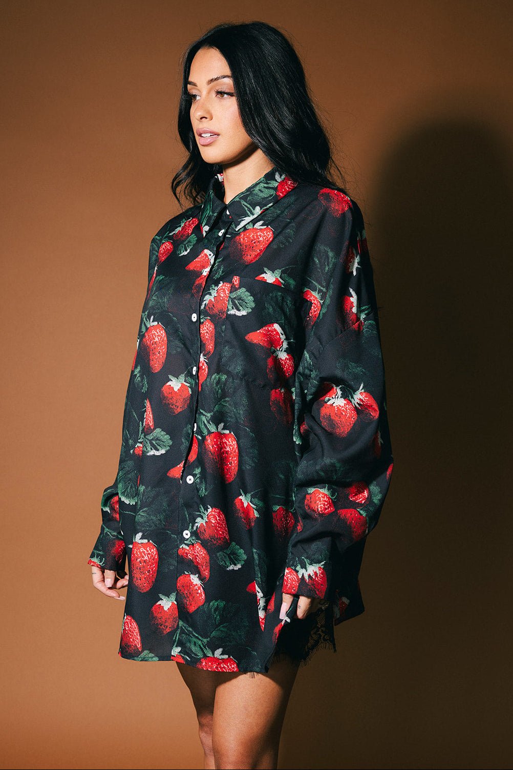 Soul Searching Ultra Oversized Button Up in Strawberries - Dressed in Lala