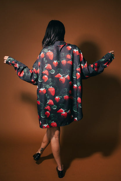 Soul Searching Ultra Oversized Button Up in Strawberries - Dressed in Lala