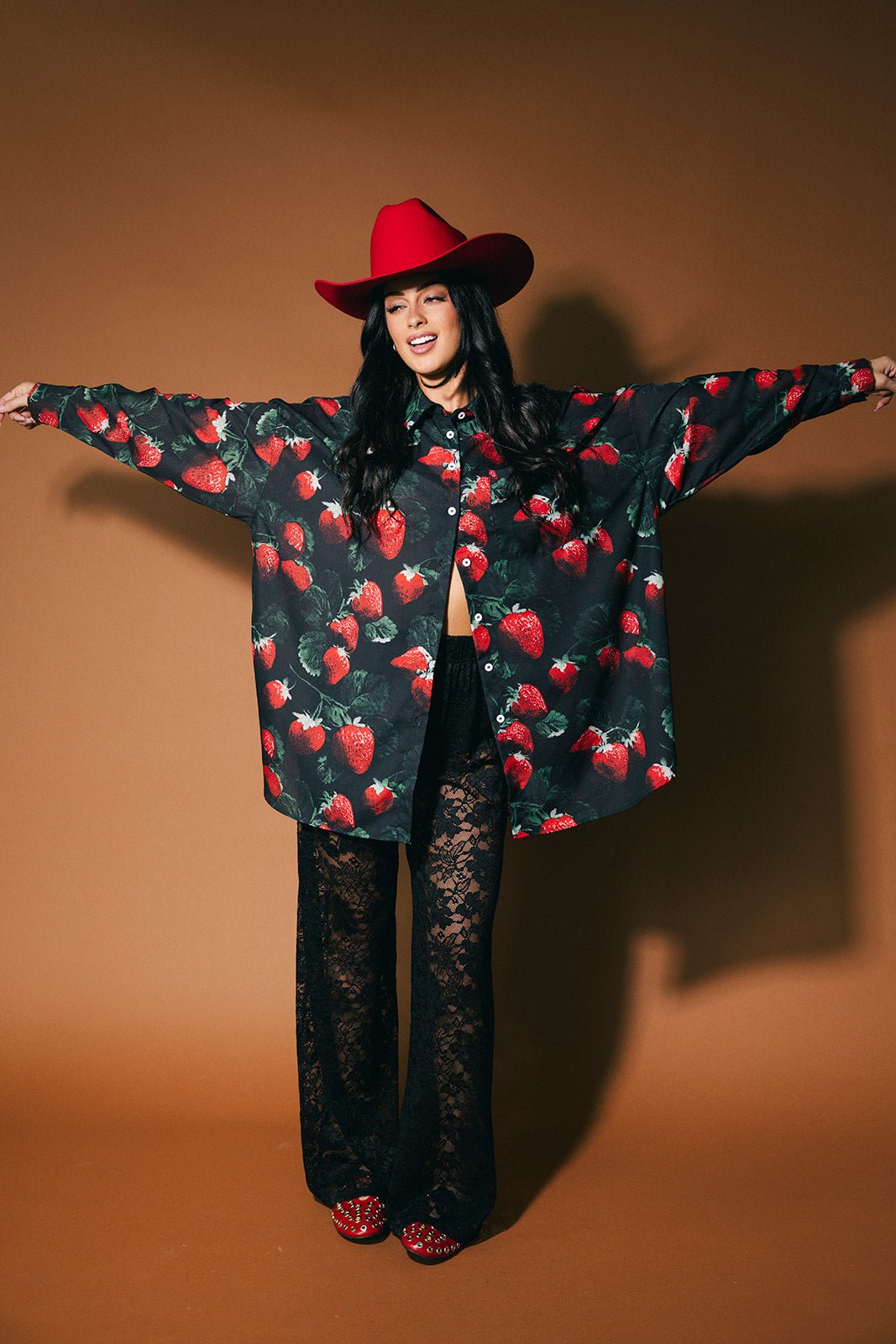 Soul Searching Ultra Oversized Button Up in Strawberries - Dressed in Lala