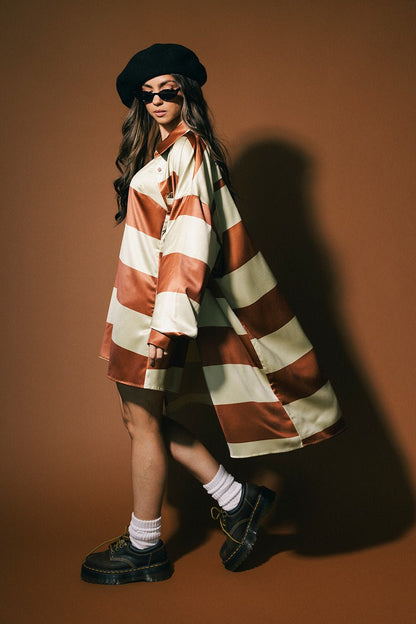 Spilled Latte Striped Satin Dress + Duster Set - Dressed in Lala