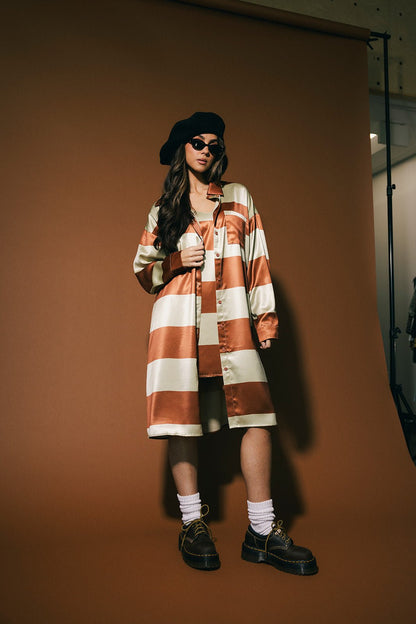 Spilled Latte Striped Satin Dress + Duster Set - Dressed in Lala