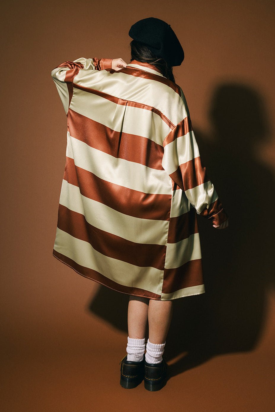 Spilled Latte Striped Satin Dress + Duster Set - Dressed in Lala