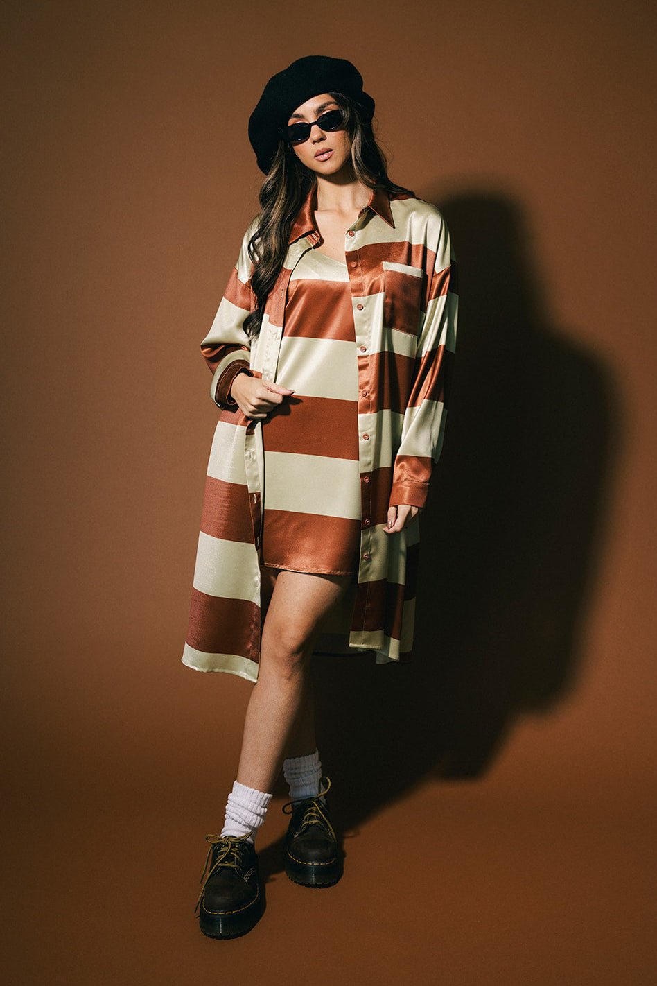 Spilled Latte Striped Satin Dress + Duster Set - Dressed in Lala