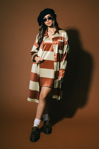 Spilled Latte Striped Satin Dress + Duster Set - Dressed in Lala