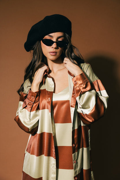 Spilled Latte Striped Satin Dress + Duster Set - Dressed in Lala