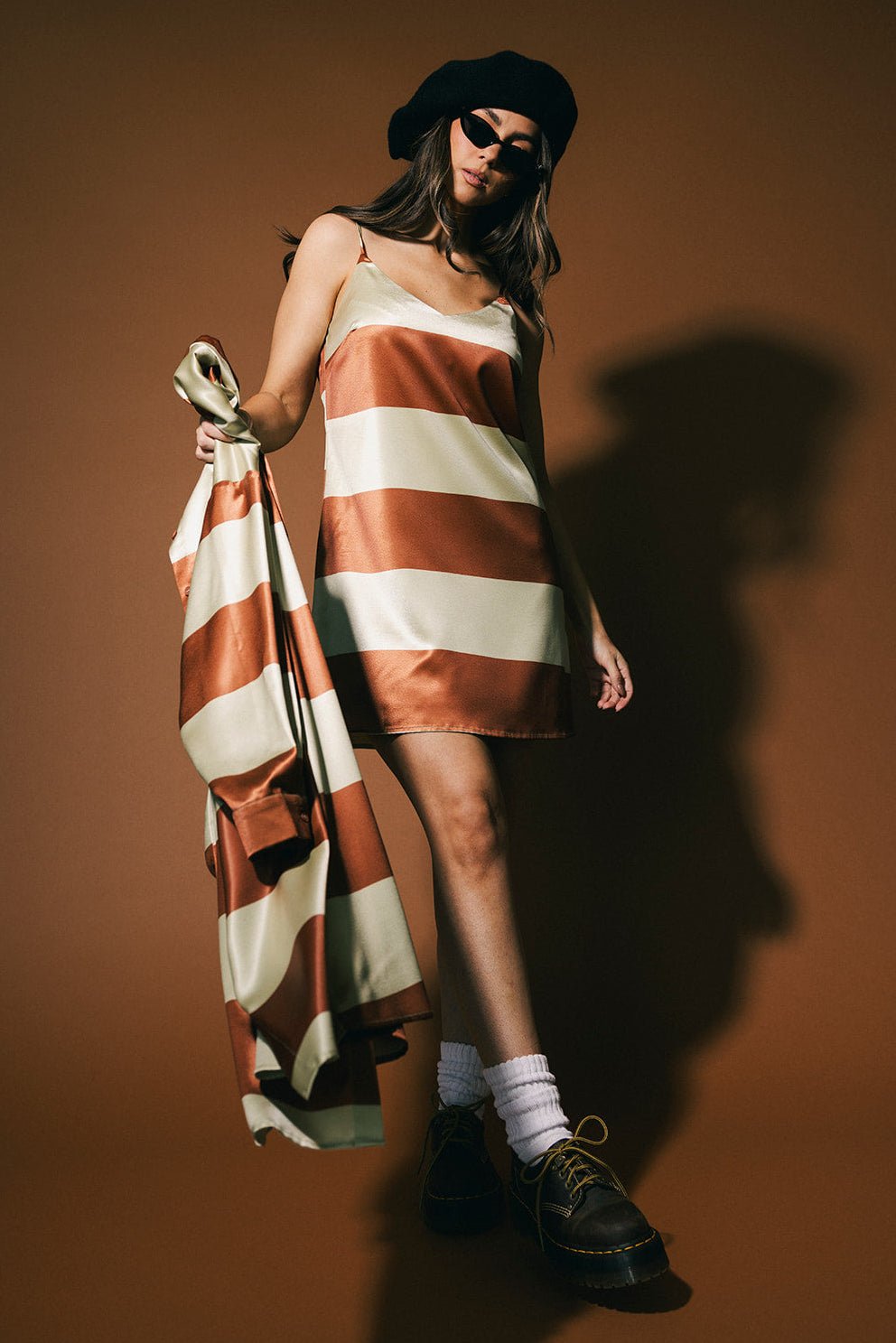 Spilled Latte Striped Satin Dress + Duster Set - Dressed in Lala