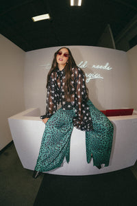 Starry Eyed and Sleep Deprived Cropped Chiffon Button Up
