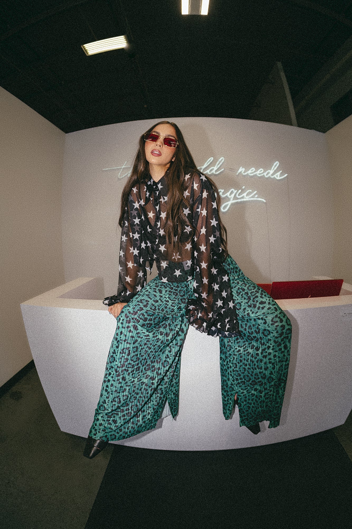 Starry Eyed and Sleep Deprived Cropped Chiffon Button Up - Dressed in Lala