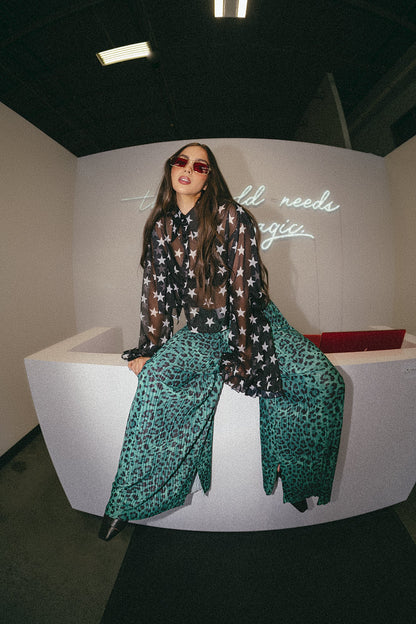 Starry Eyed and Sleep Deprived Cropped Chiffon Button Up - Dressed in Lala