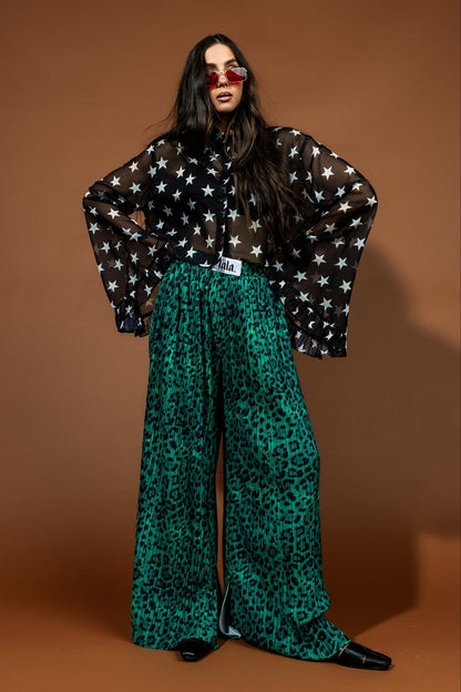 Starry Eyed and Sleep Deprived Cropped Chiffon Button Up - Dressed in Lala