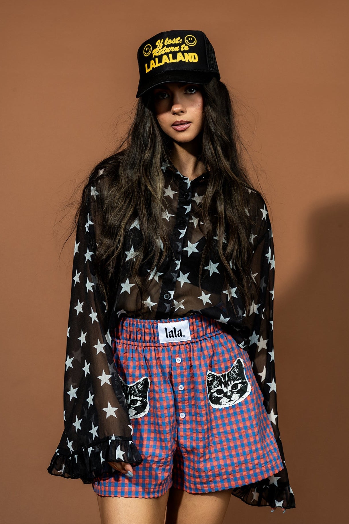 Starry Eyed and Sleep Deprived Cropped Chiffon Button Up - Dressed in Lala