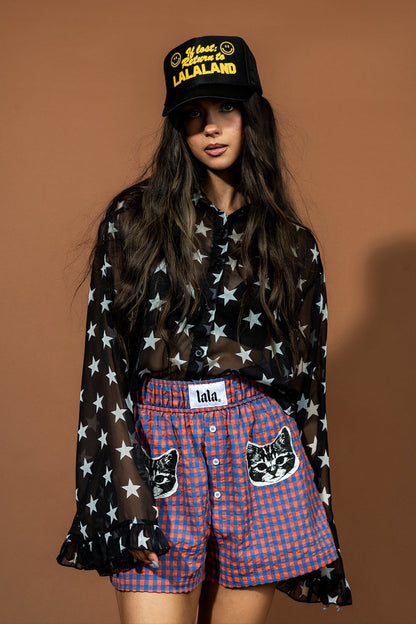 Starry Eyed and Sleep Deprived Cropped Chiffon Button Up - Dressed in Lala