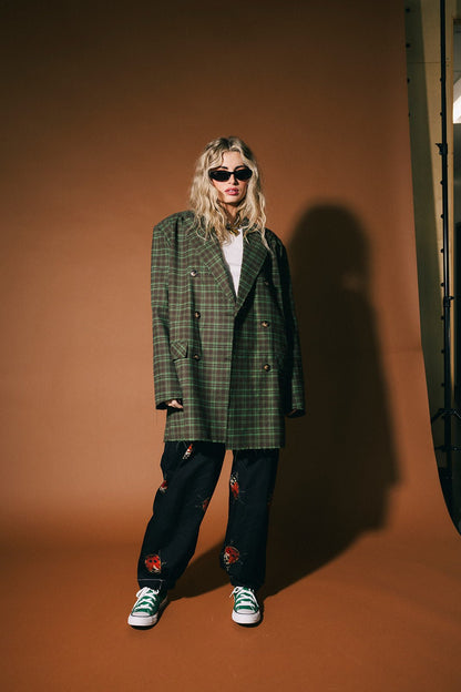 Stay Strange Oversized Plaid Boyfriend Blazer - Dressed in Lala