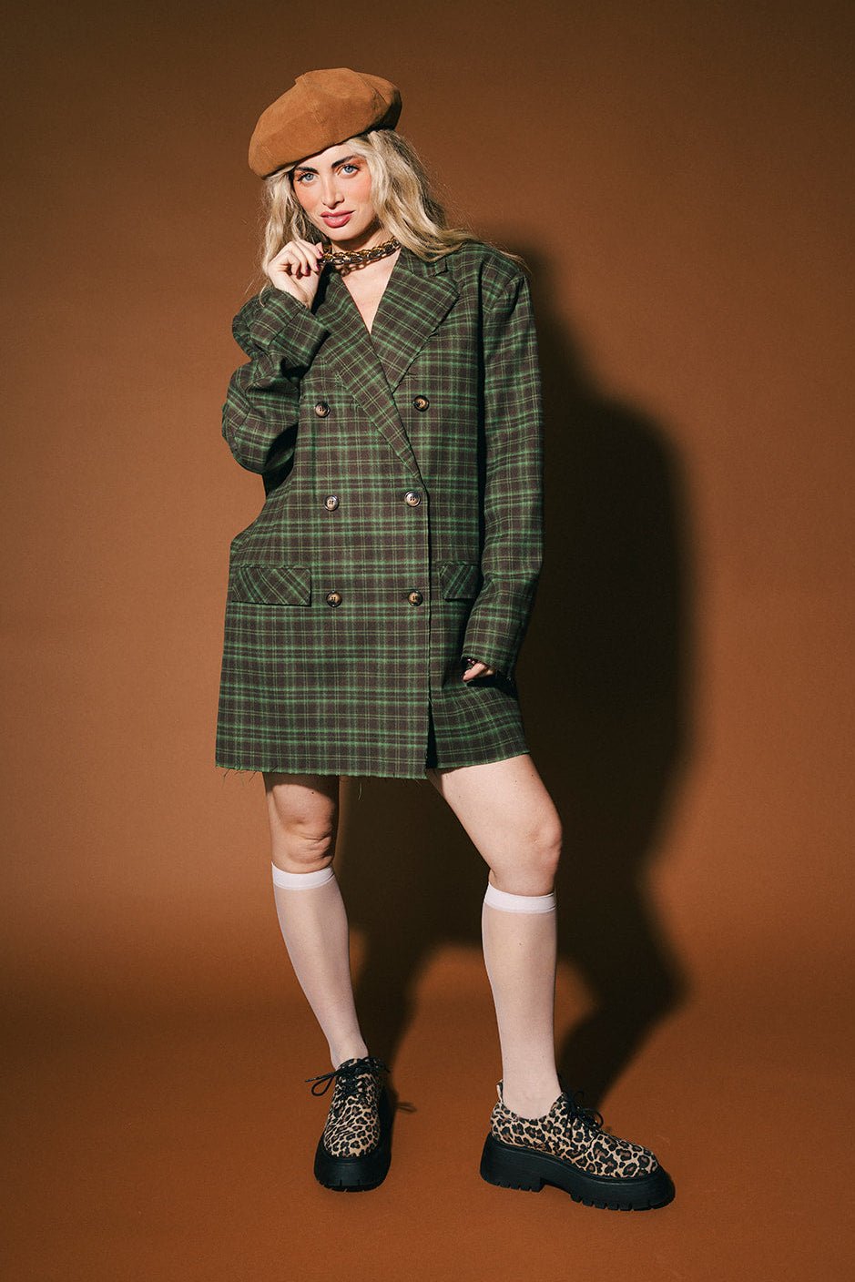 Stay Strange Oversized Plaid Boyfriend Blazer - Dressed in Lala