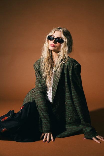 Stay Strange Oversized Plaid Boyfriend Blazer - Dressed in Lala