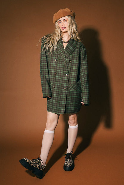 Stay Strange Oversized Plaid Boyfriend Blazer - Dressed in Lala