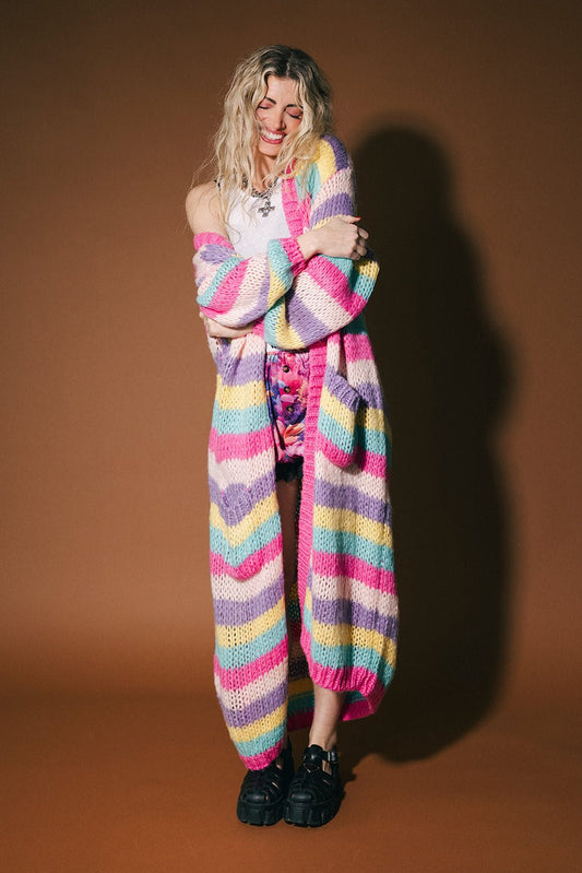 Summer Sunset Stripes Longline Chunky Cardigan - Dressed in Lala