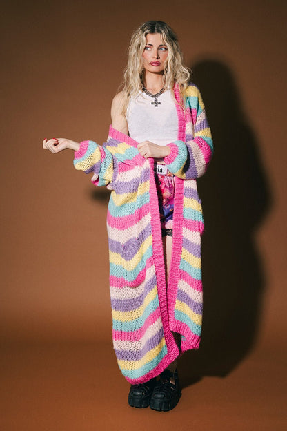 Summer Sunset Stripes Longline Chunky Cardigan - Dressed in Lala