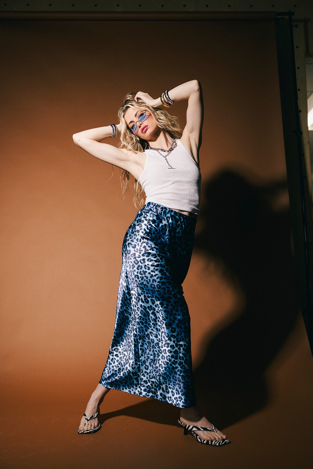 Supernova Bias Satin Skirt in Electric Blue Leopard - Dressed in Lala