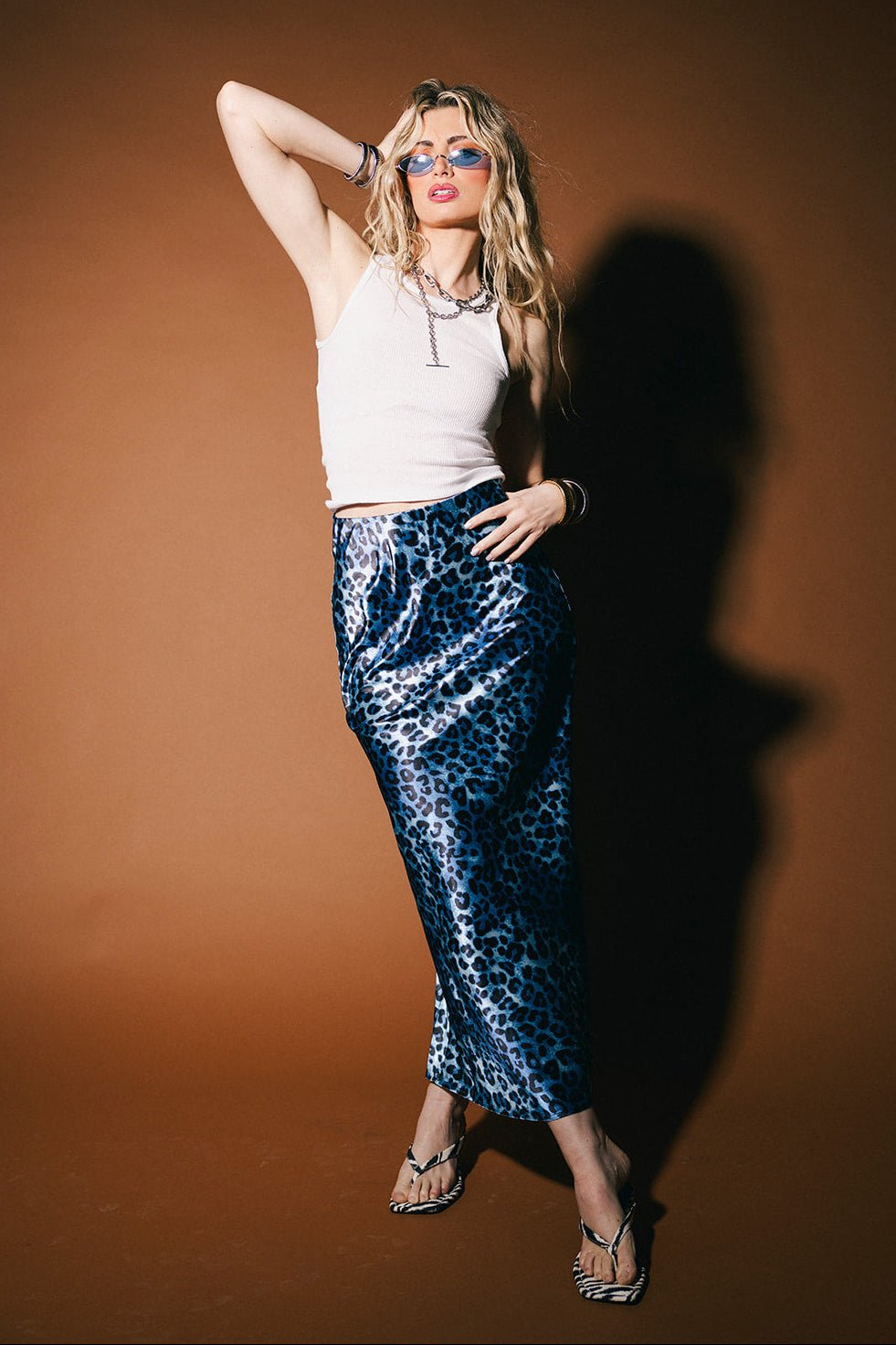 Supernova Bias Satin Skirt in Electric Blue Leopard - Dressed in Lala