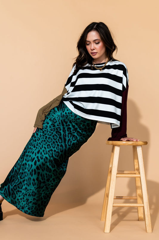 Supernova Bias Satin Skirt in Emerald Leopard - Dressed in Lala