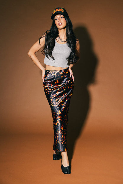 Supernova Bias Satin Skirt in Tortoiseshell - Dressed in Lala